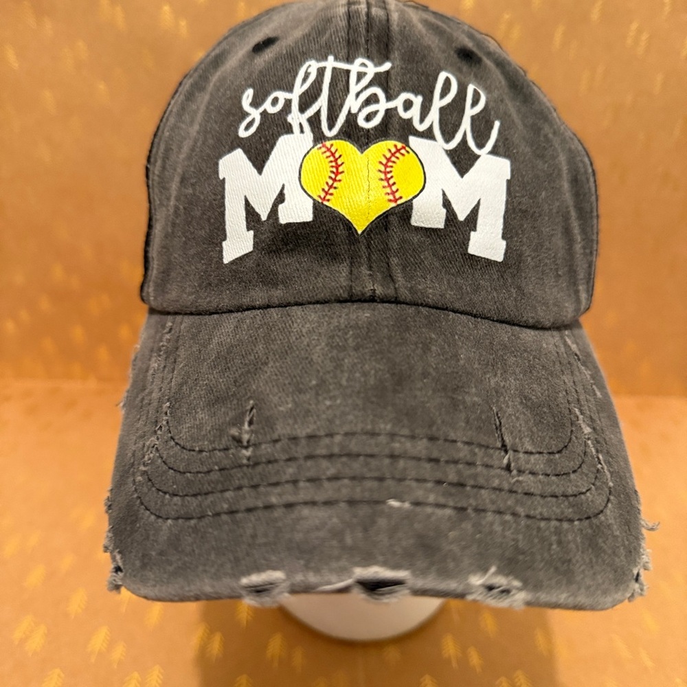 Softball Mom Distressed Black Cap